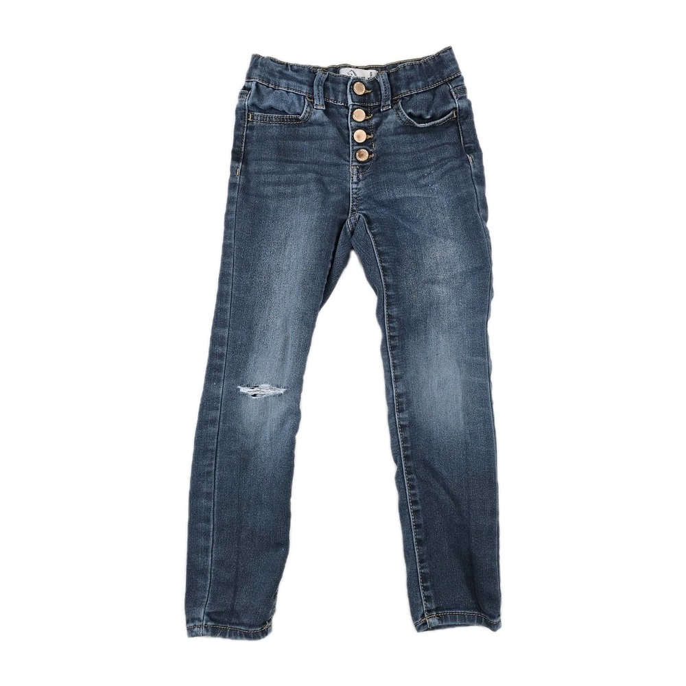 Jordache Kids Super Skinny Jeans Size 6 Dark Wash Distressed Button Fly Blue